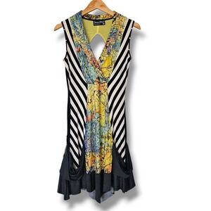 Tango Mango Dress S Striped Polka Dot Lace Artsy Flowy Pockets Funky Mixed Media